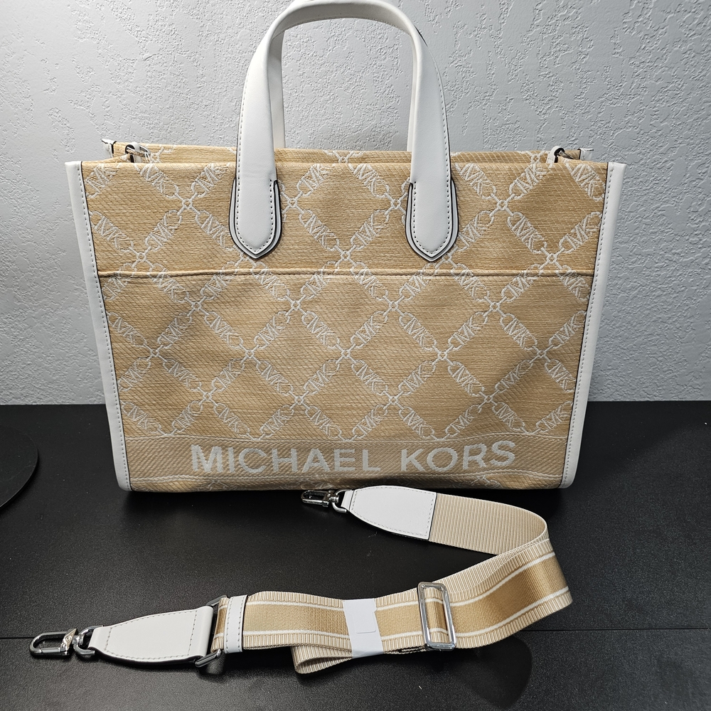 Michael Kors Beige and White Logo Beach Like Tote